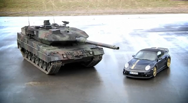 Porsche 9ff vs. Leopard 2 tank - Boys and their toys
